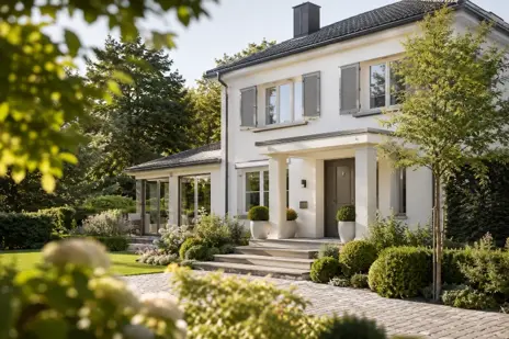 Wohnhaus mit Unterlagen zur Immobilienbewertung